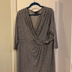 XL Lane Bryant Black and White mock wrap dress